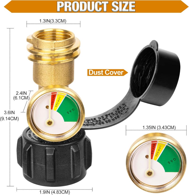 Tottist Propane Tank Gauge Level Indicator, Color Coded Gas Meter with Leak Detector for 5-40 lb LP Tanks, Universal QCC1/Type 1 Connector, Compatible with RV, Camping Stove, BBQ Grill, Heater - Image 2